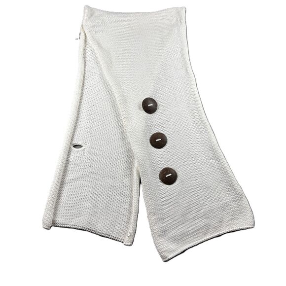 Pure Handknit Button Wrap Cardigan Poncho Shrug Scarf Cotton OS White I141 - Picture 2 of 6